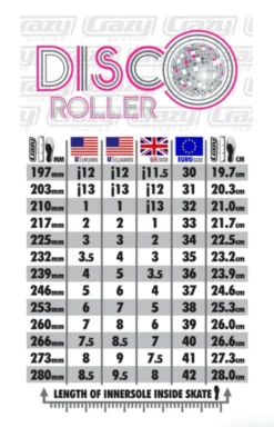 CRAZY - Disco Roller -Impala Sale Store Crazy DiscoRoller SizeChart