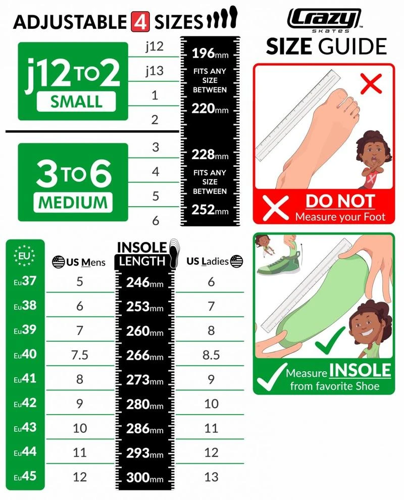Crazy Retro Roller Skates - Adjustable Crazy Retro Roller Skates - Adjustable -Impala Sale Store Crazy RETRO SizeGuide
