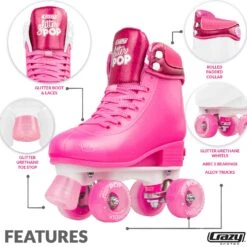 Crazy - Glitter Pop Adjustable Quad Skates - Pink -Impala Sale Store CrazyGlitterPopPink 3