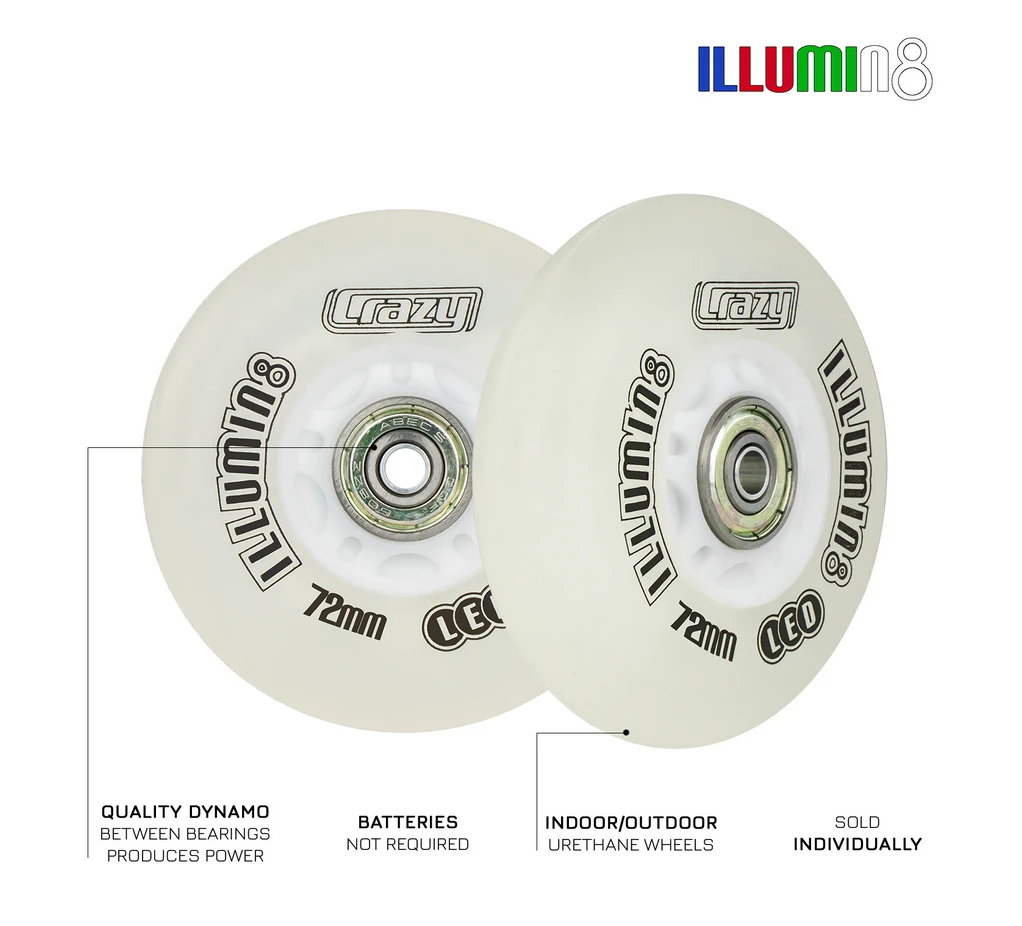 Crazy - Illumin8 Light up LED Inline Wheel Crazy - Illumin8 Light Up LED Inline Wheel -Impala Sale Store CrazyIlluminateInlineWheel White