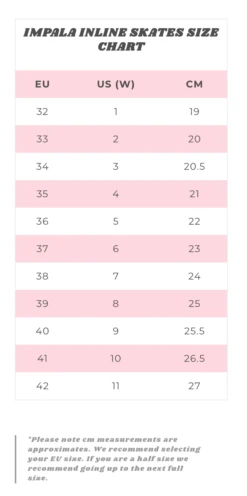 Impala - Lightspeed Inline Skate - Pink / Yellow 8 Impala - Lightspeed Inline Skate - Pink / Yellow -Impala Sale Store ImpalaInlineSkatesSizeChart d0f068ad d8a7 4566 a7f7 2eb8a41f63ab