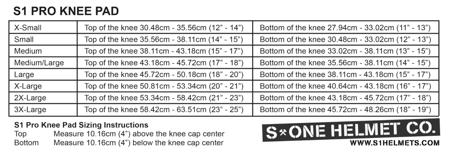 S-One Pro Knee Pad (Gen III) S-One Pro Knee Pad (Gen III) -Impala Sale Store S OnePadsSizeChart