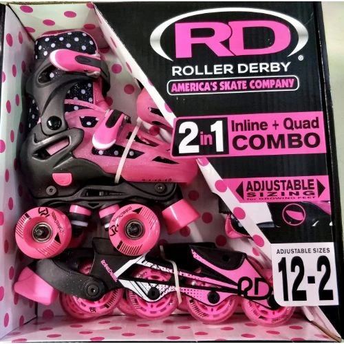 RD - 2 in 1 - Inline or Quad Adjustable Skate (Girls) RD - 2 In 1 - Inline Or Quad Adjustable Skate (Girls) -Impala Sale Store rds 2n1 girls 12 2 Pink Black